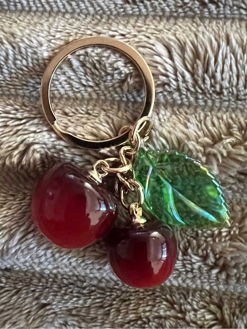 🍒🔥Cherry Keychain with Green Leaf Charm
